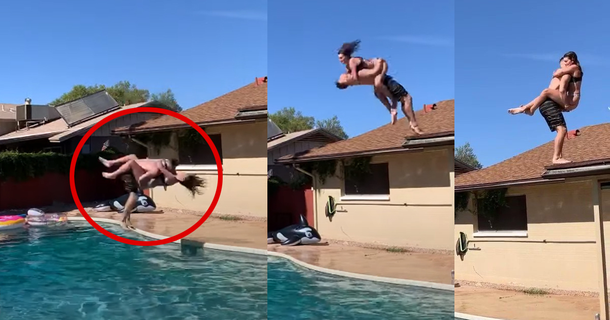 Couple Blackflips Off Roof Into the Pool