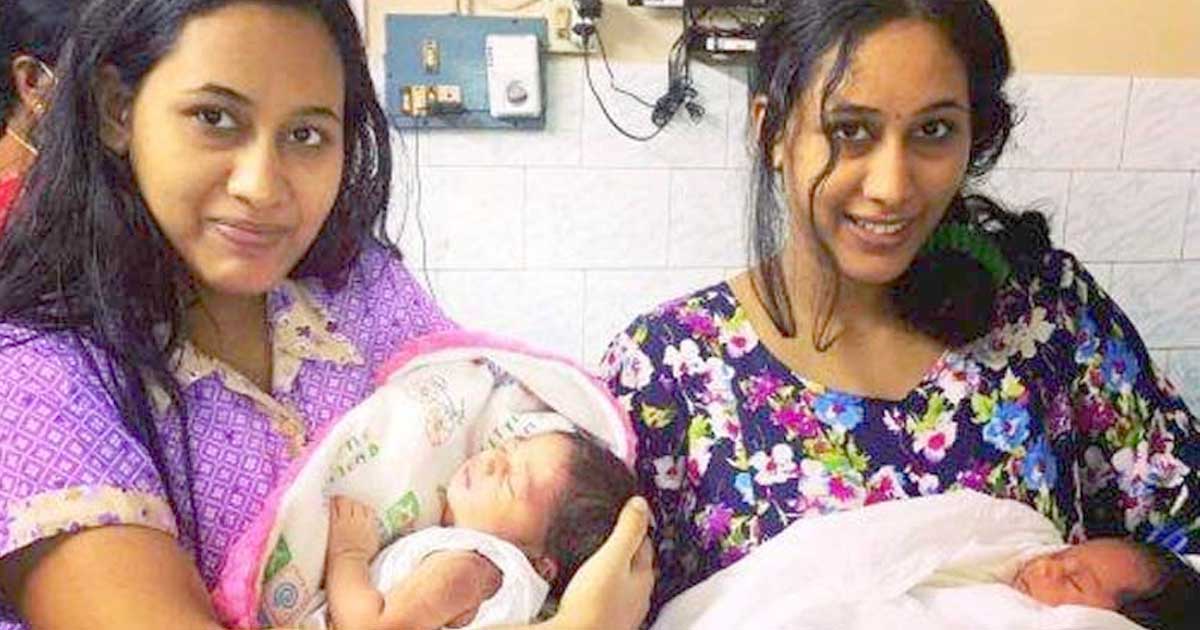 Twins give birth to babies on same day.