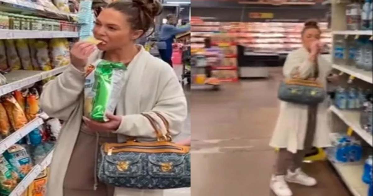 Woman spitting on food items, video out.