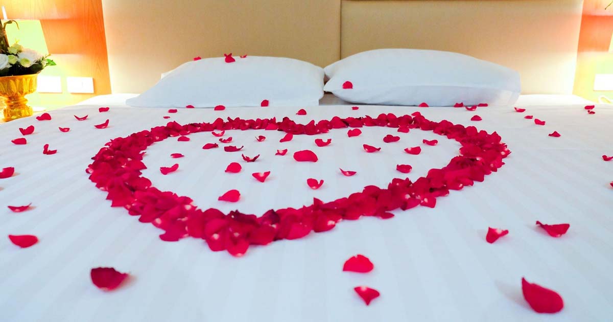 Wedding bed topped with rose